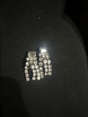 Vintage Silver Tone Rhinestone Waterfall Fringe Clip-On Earrings